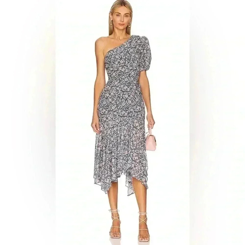 ASTR the label santorini dress. Blue floral, one shoulder size m